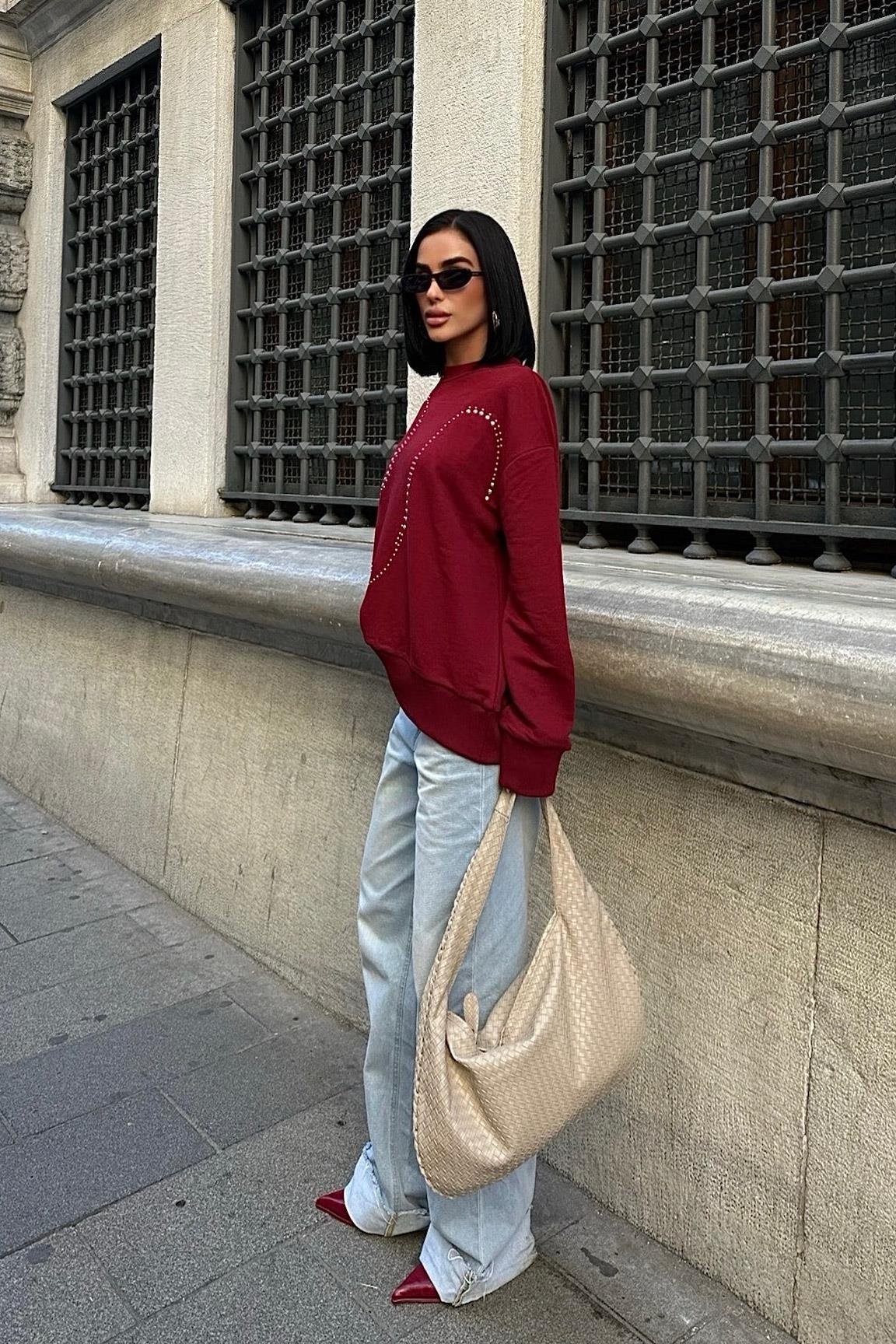 Gümüş Taşlı Sweatshirt 8052 R3-C-K3