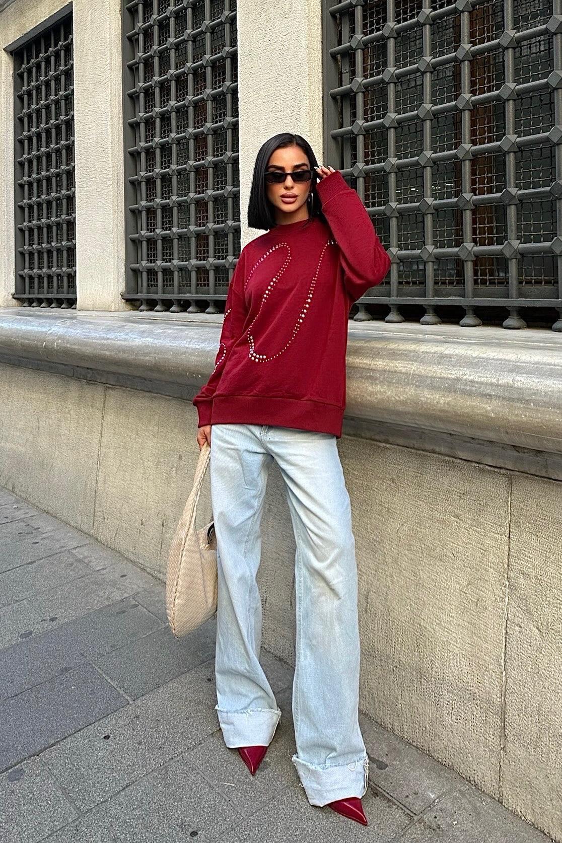 Gümüş Taşlı Sweatshirt 8052 R3-C-K3