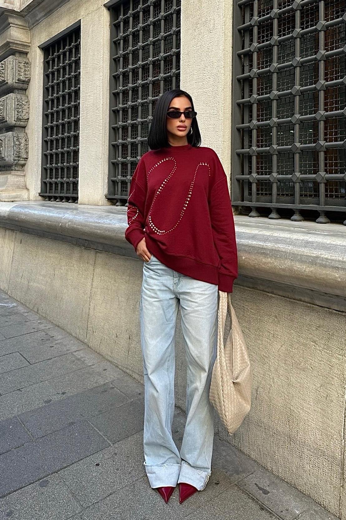 Gümüş Taşlı Sweatshirt 8052 R3-C-K3