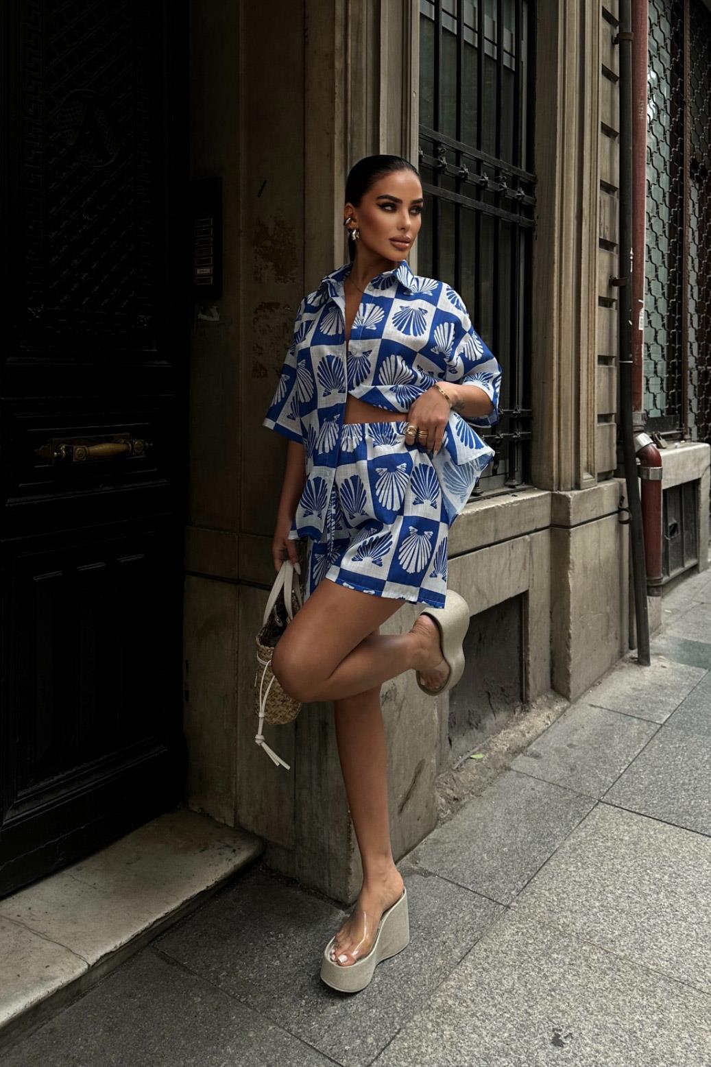 Hailey Desenli Keten Takım 9813-0025