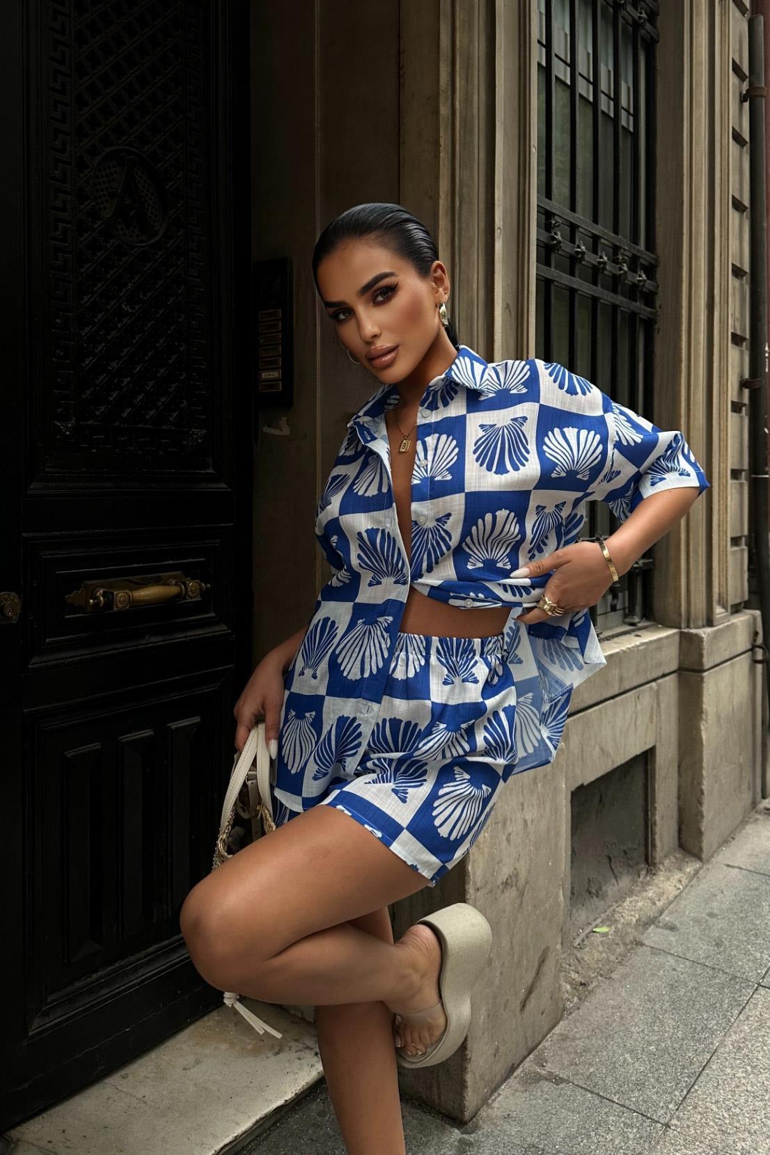 Hailey Desenli Keten Takım 9813-0025