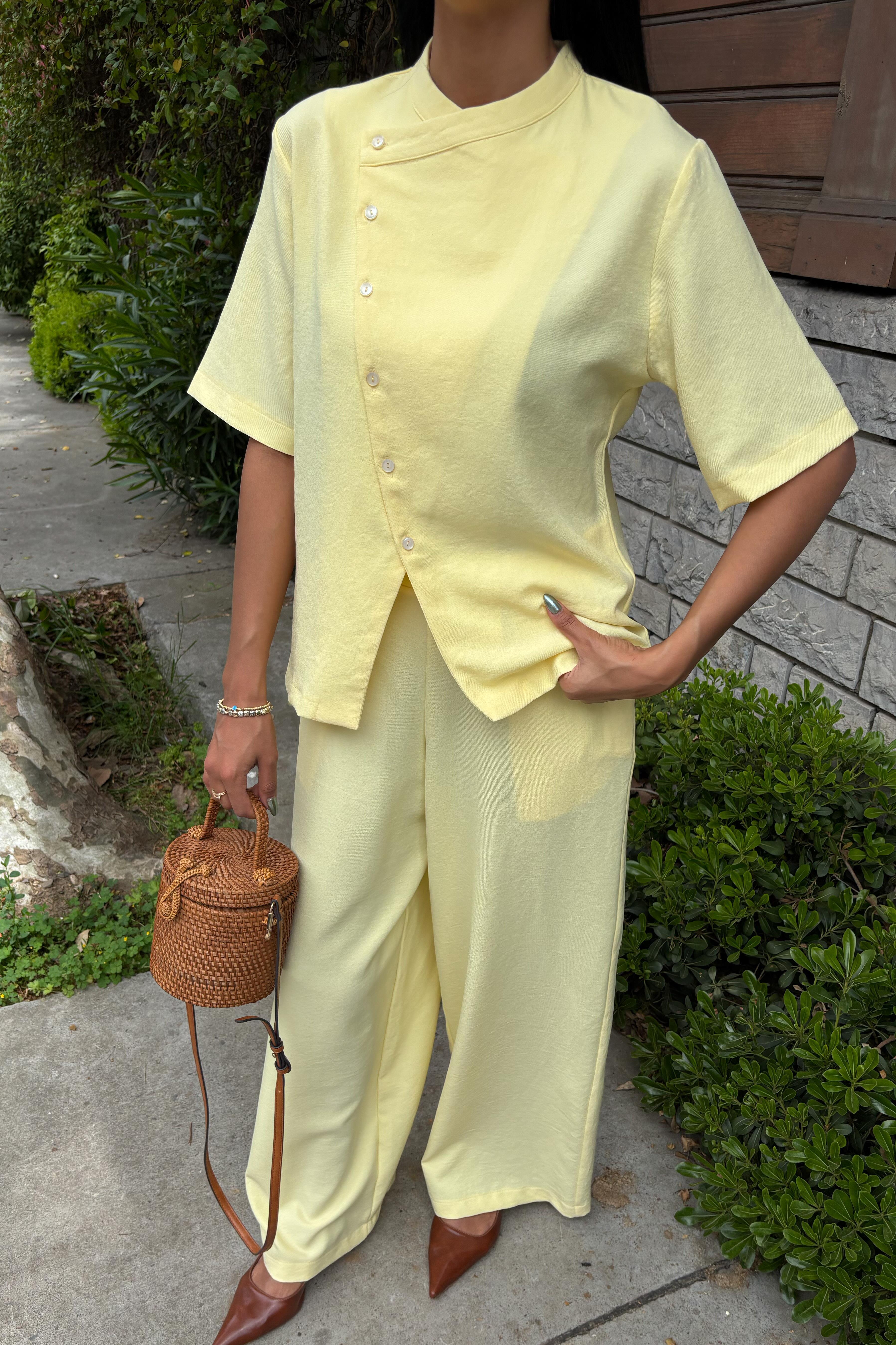 Hakim Yaka Çapraz Düğmeli Plazzo Pantolon Viscon Keten Takım 10209 R9-J-K4