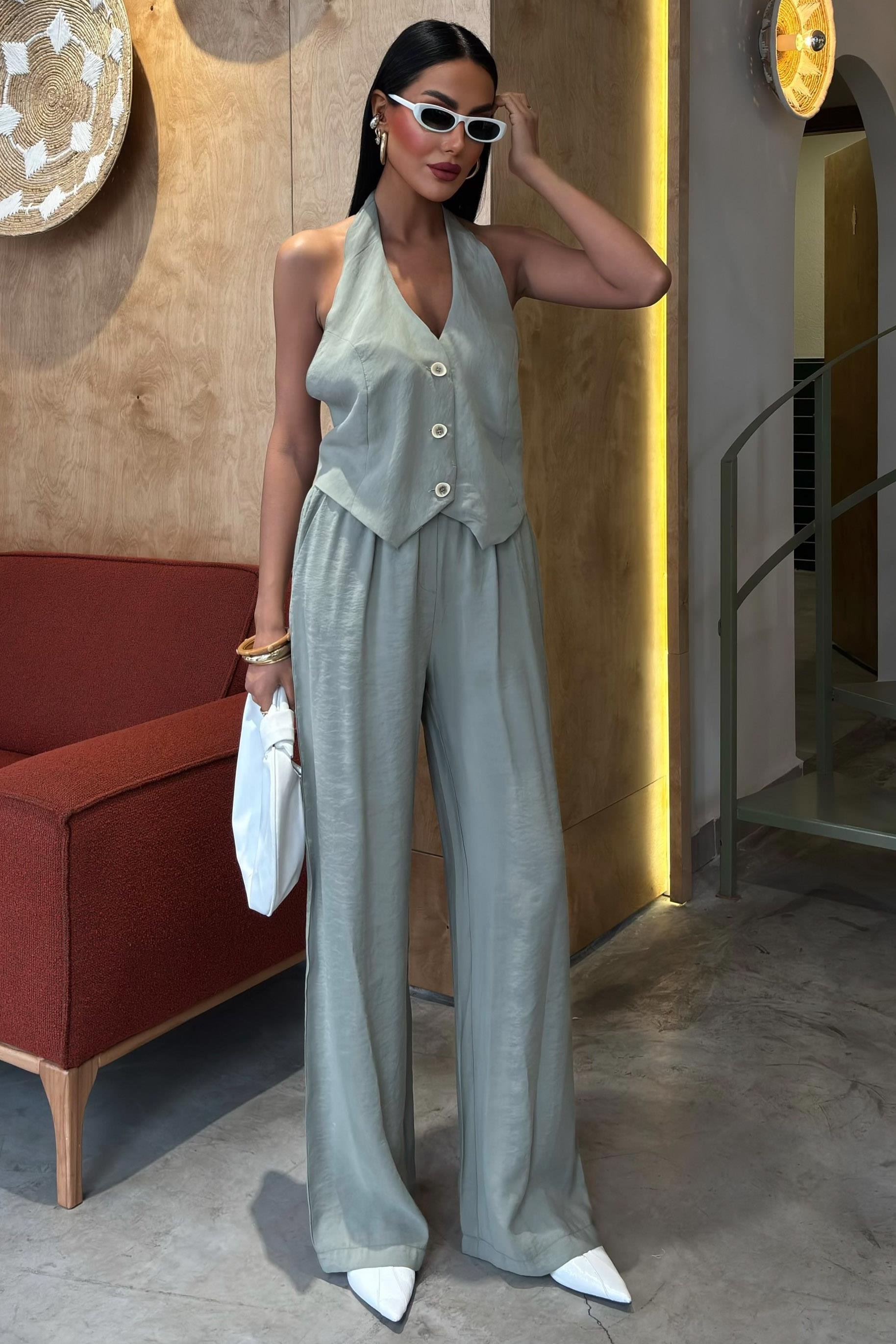 Halter Yaka Yelekli Modal Takım 10144 R9-K-K2