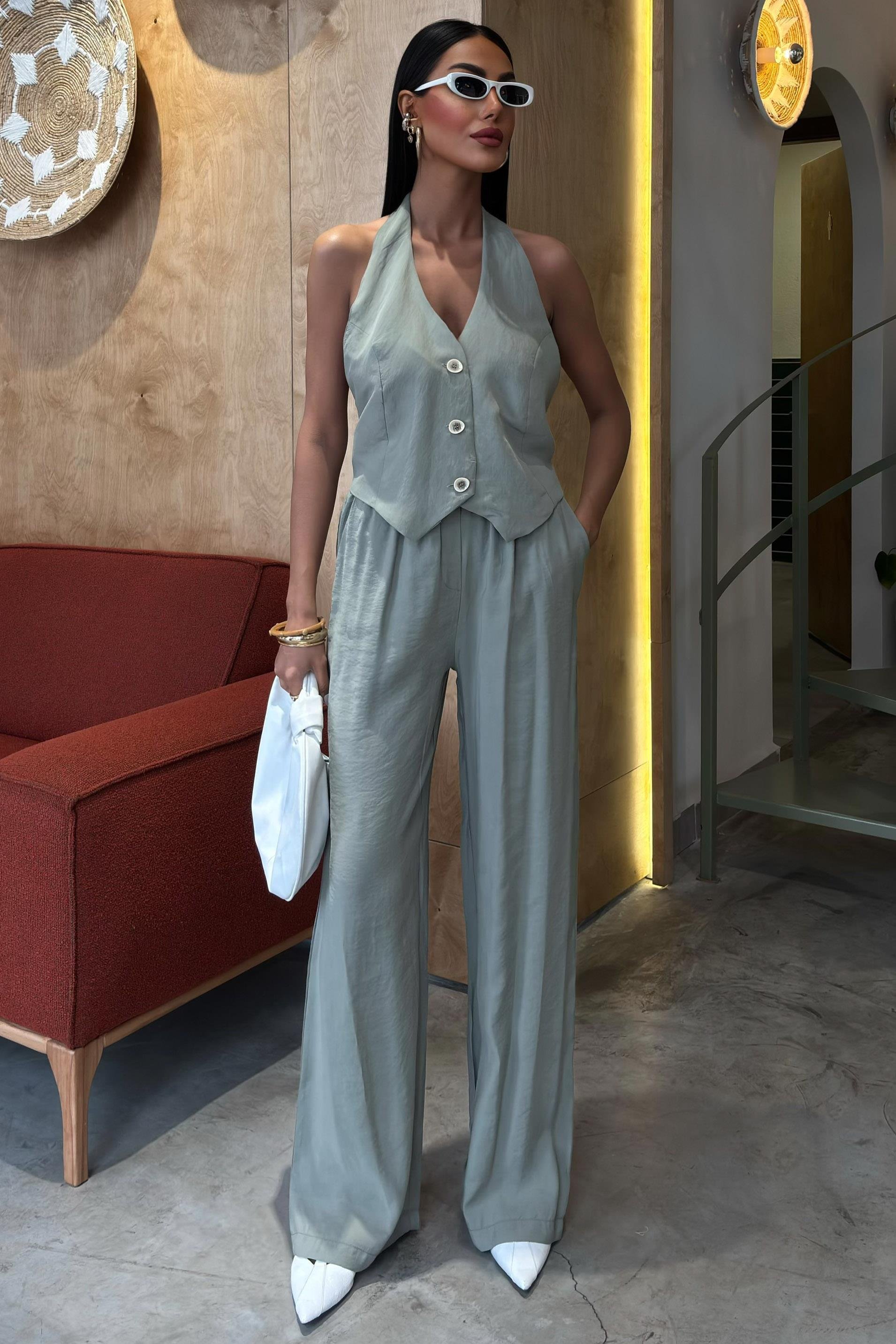 Halter Yaka Yelekli Modal Takım 10144 R9-K-K2