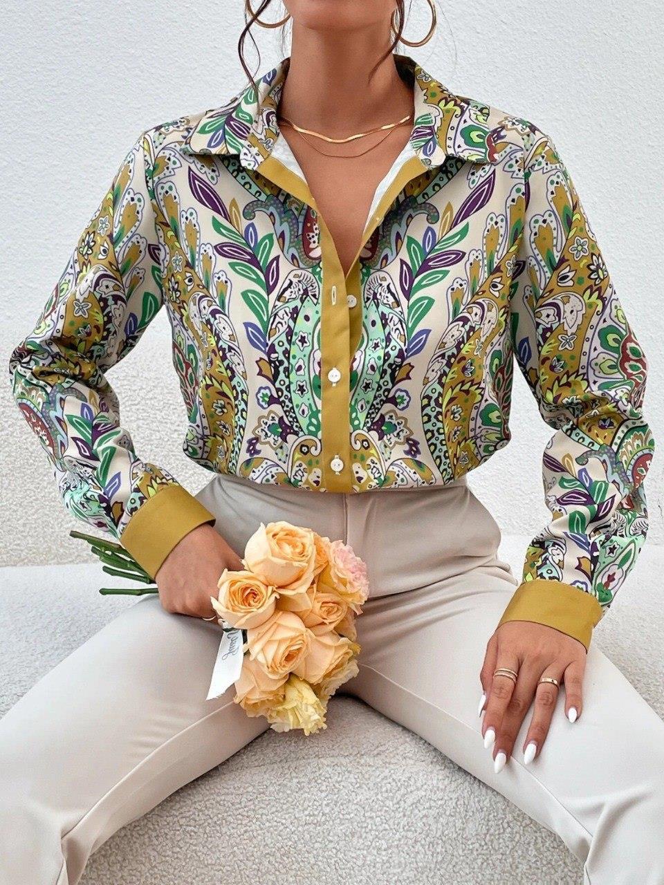 Hawaii Desenli Saten Gömlek 3296-08