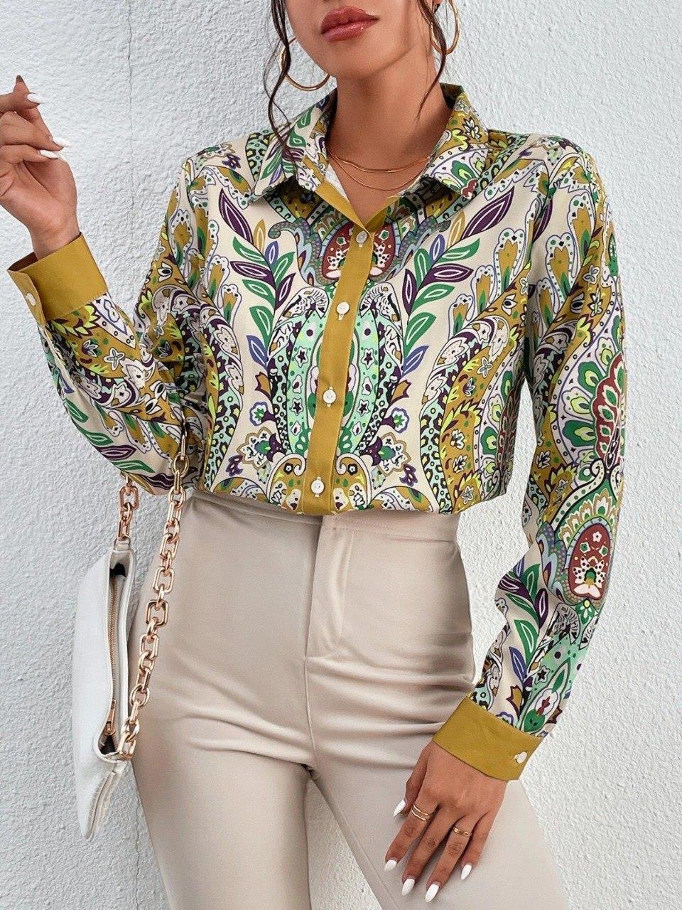 Hawaii Desenli Saten Gömlek 3296-08