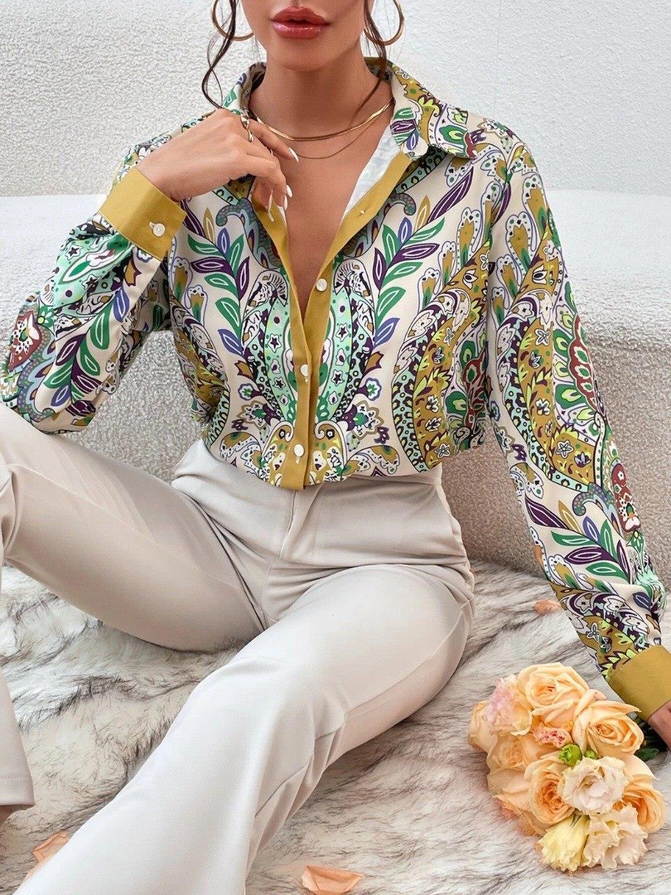 Hawaii Desenli Saten Gömlek 3296-08