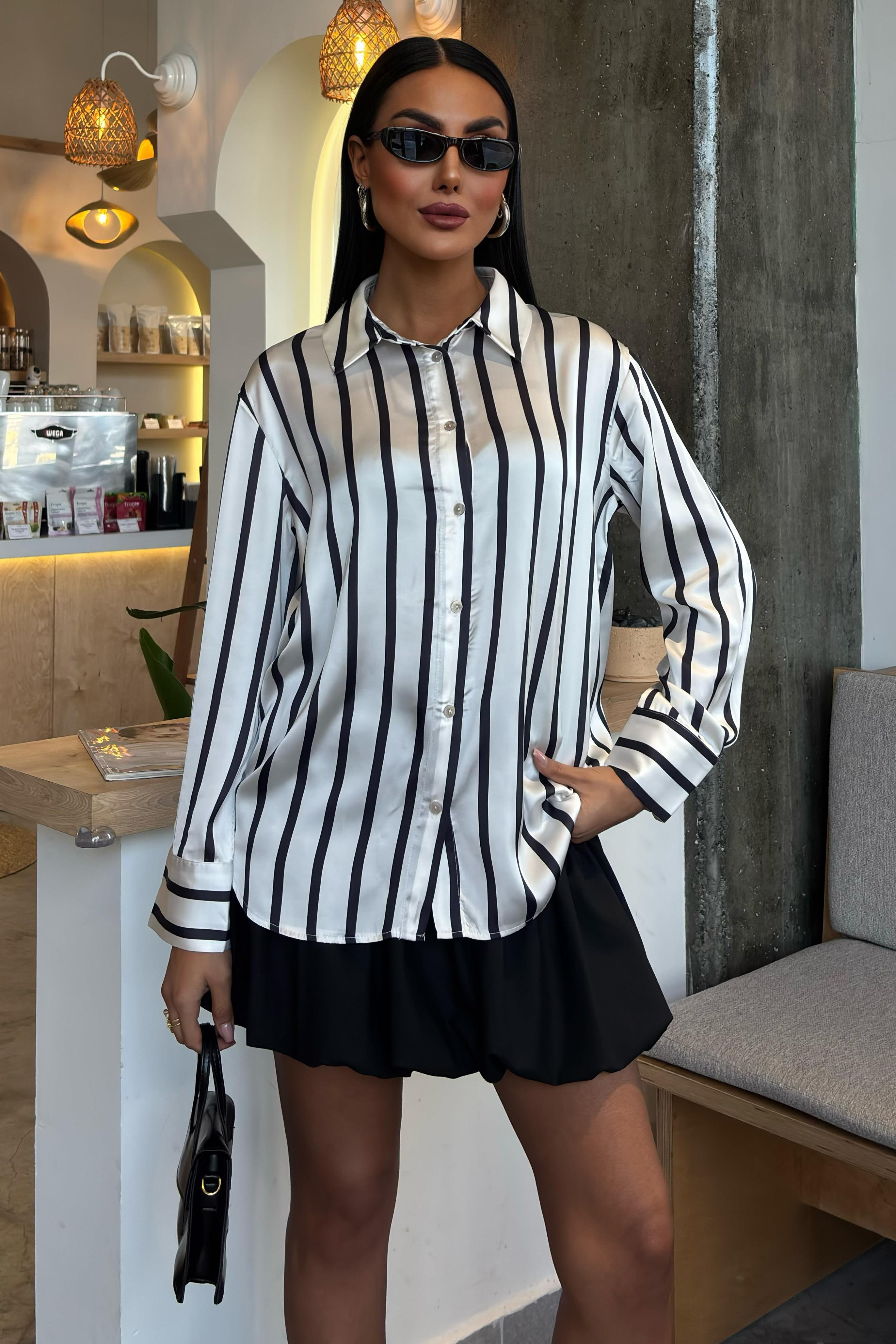 İnce Çizgili Saten Gömlek 3434 R6-G-K5