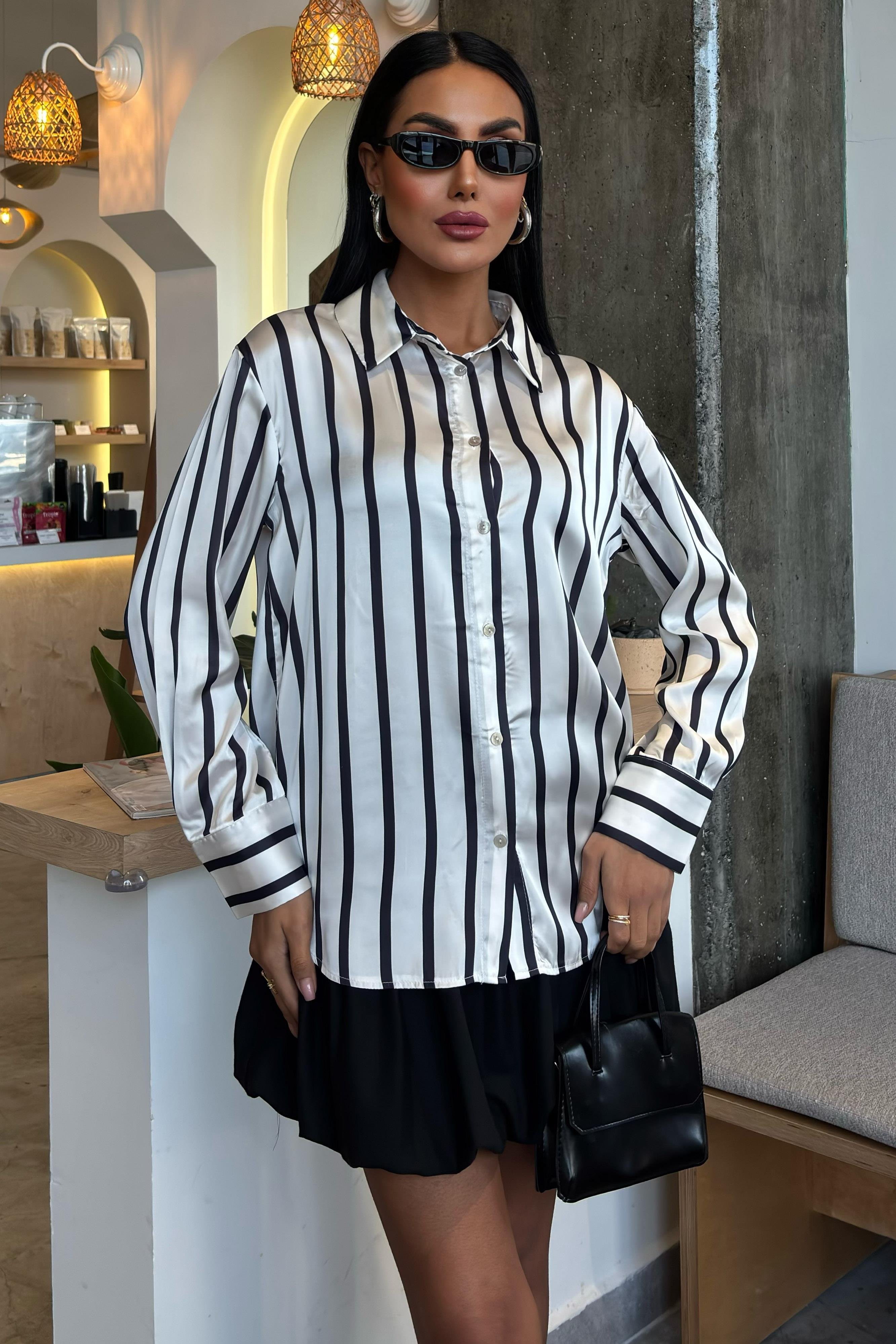 İnce Çizgili Saten Gömlek 3434 R6-G-K5