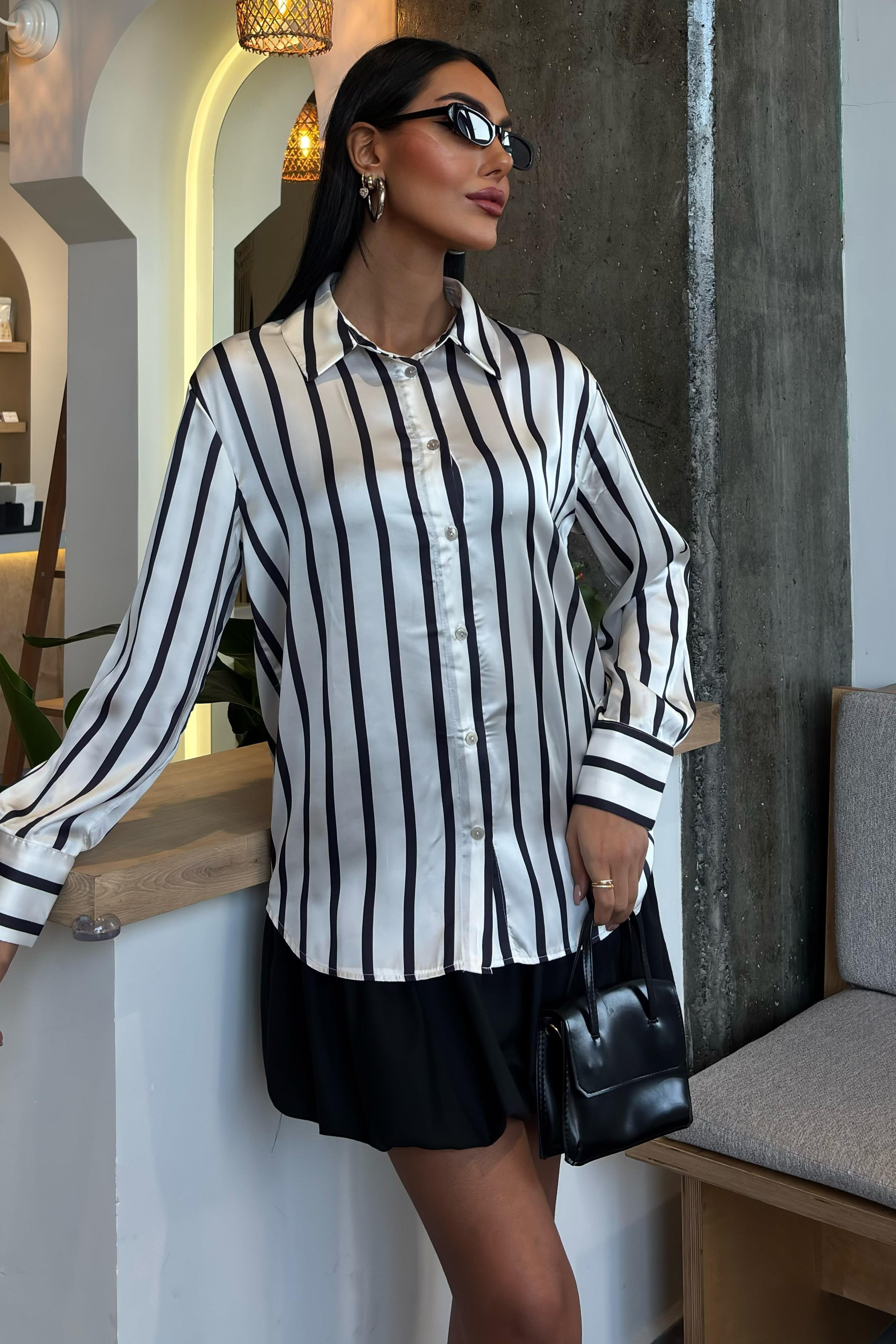 İnce Çizgili Saten Gömlek 3434 R6-G-K5