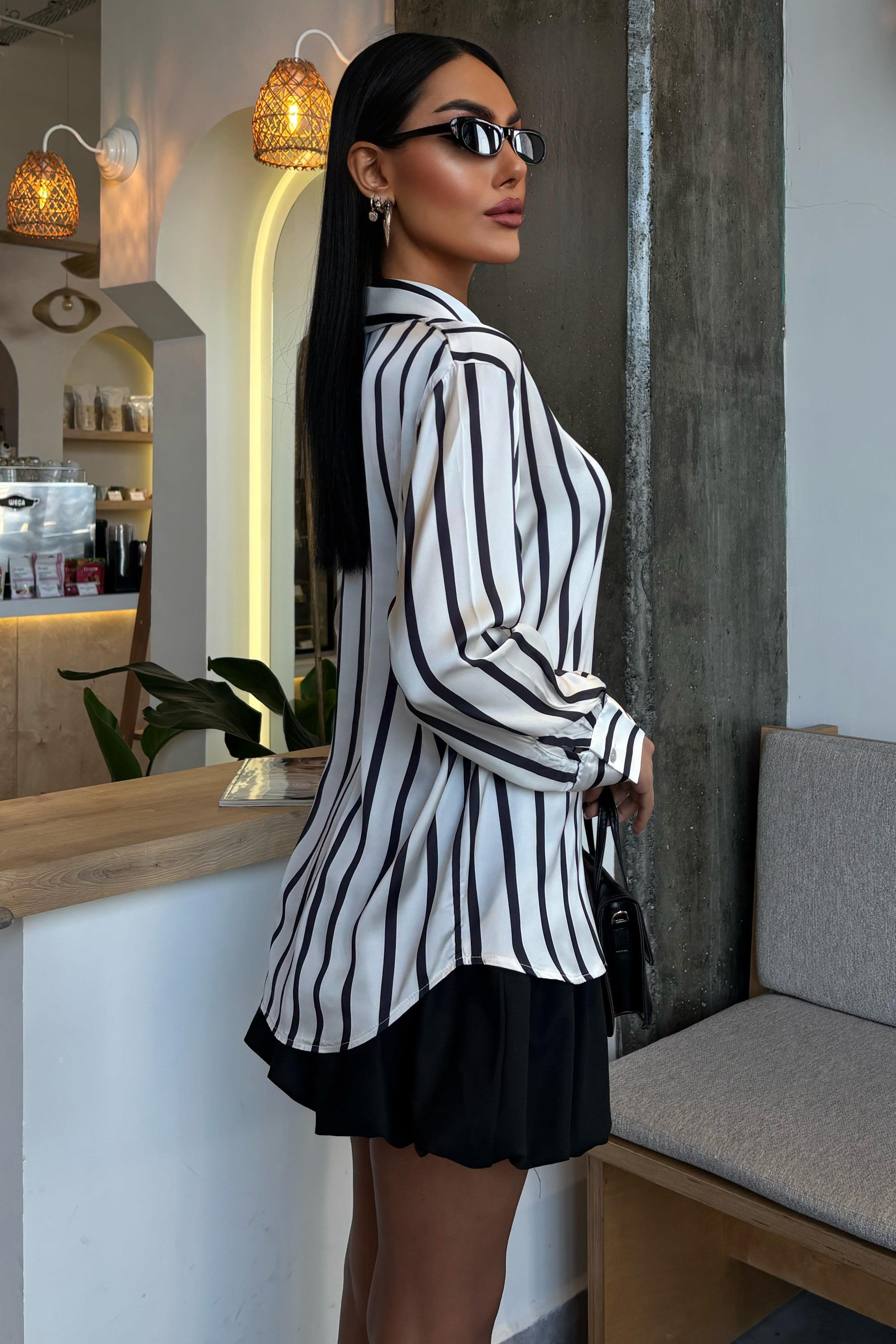 İnce Çizgili Saten Gömlek 3434 R6-G-K5