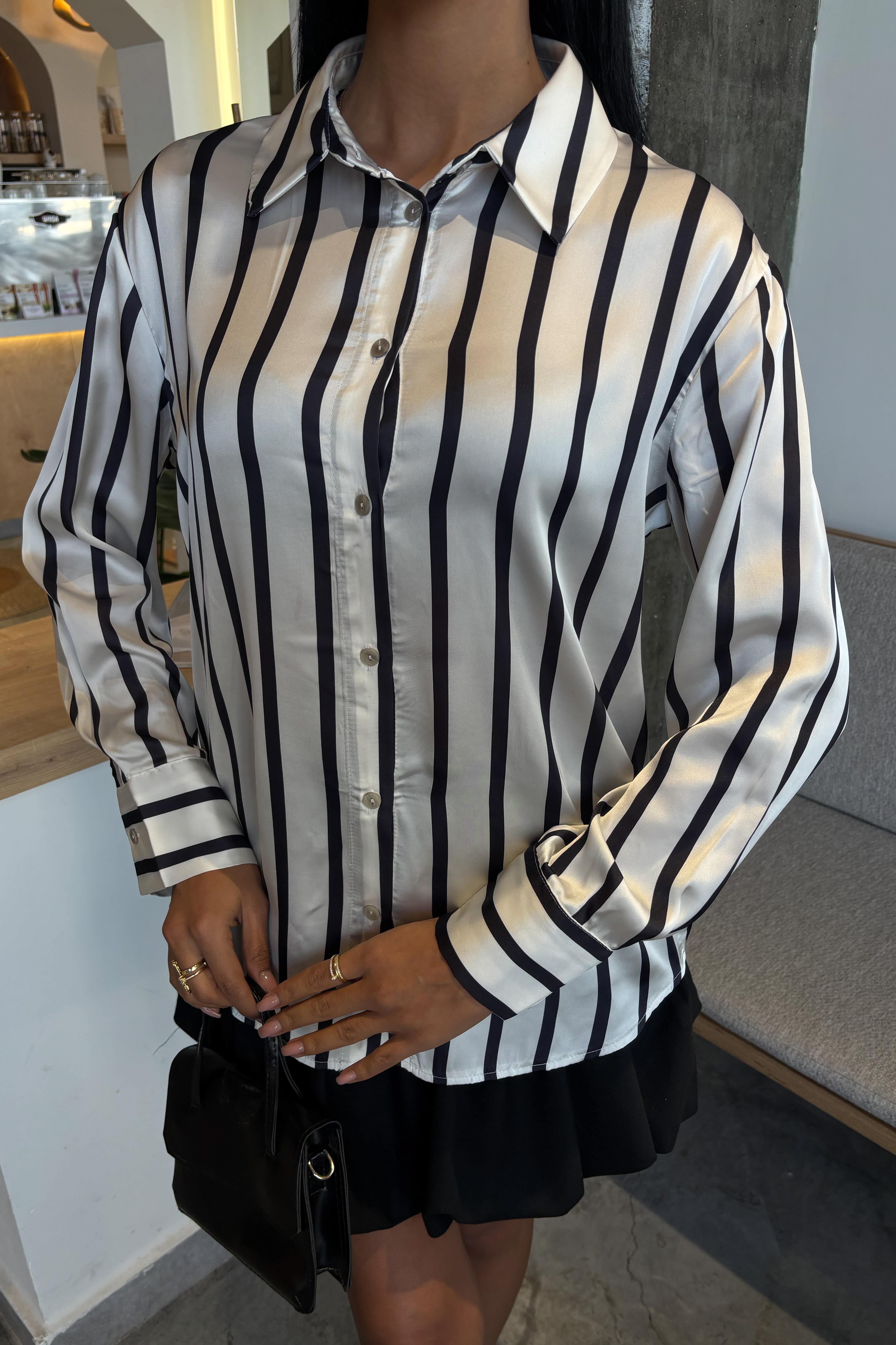 İnce Çizgili Saten Gömlek 3434 R6-G-K5