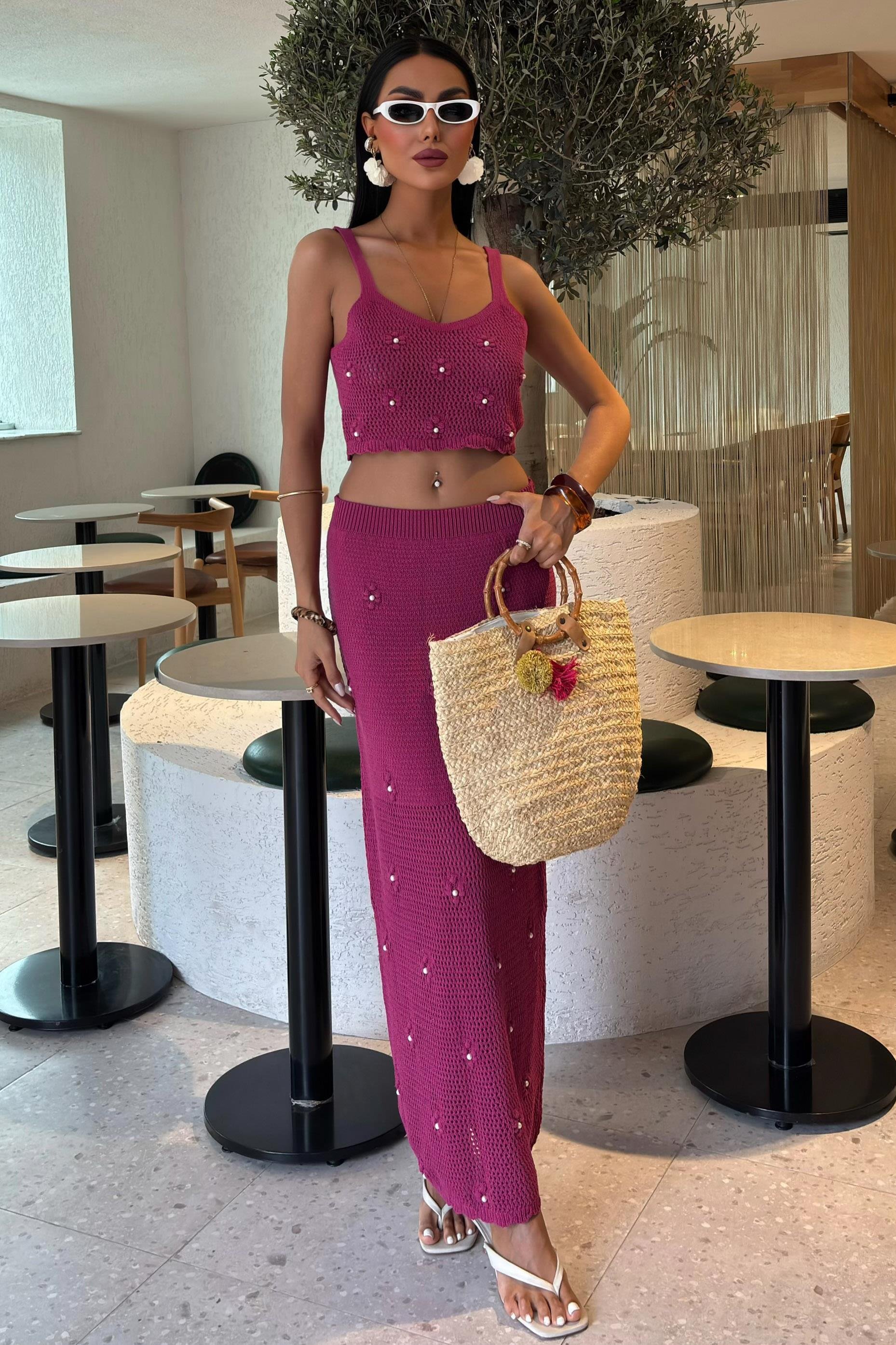 İnci ve Çiçek Detaylı Büstiyerli Triko Takım 10100 R2-C-K3