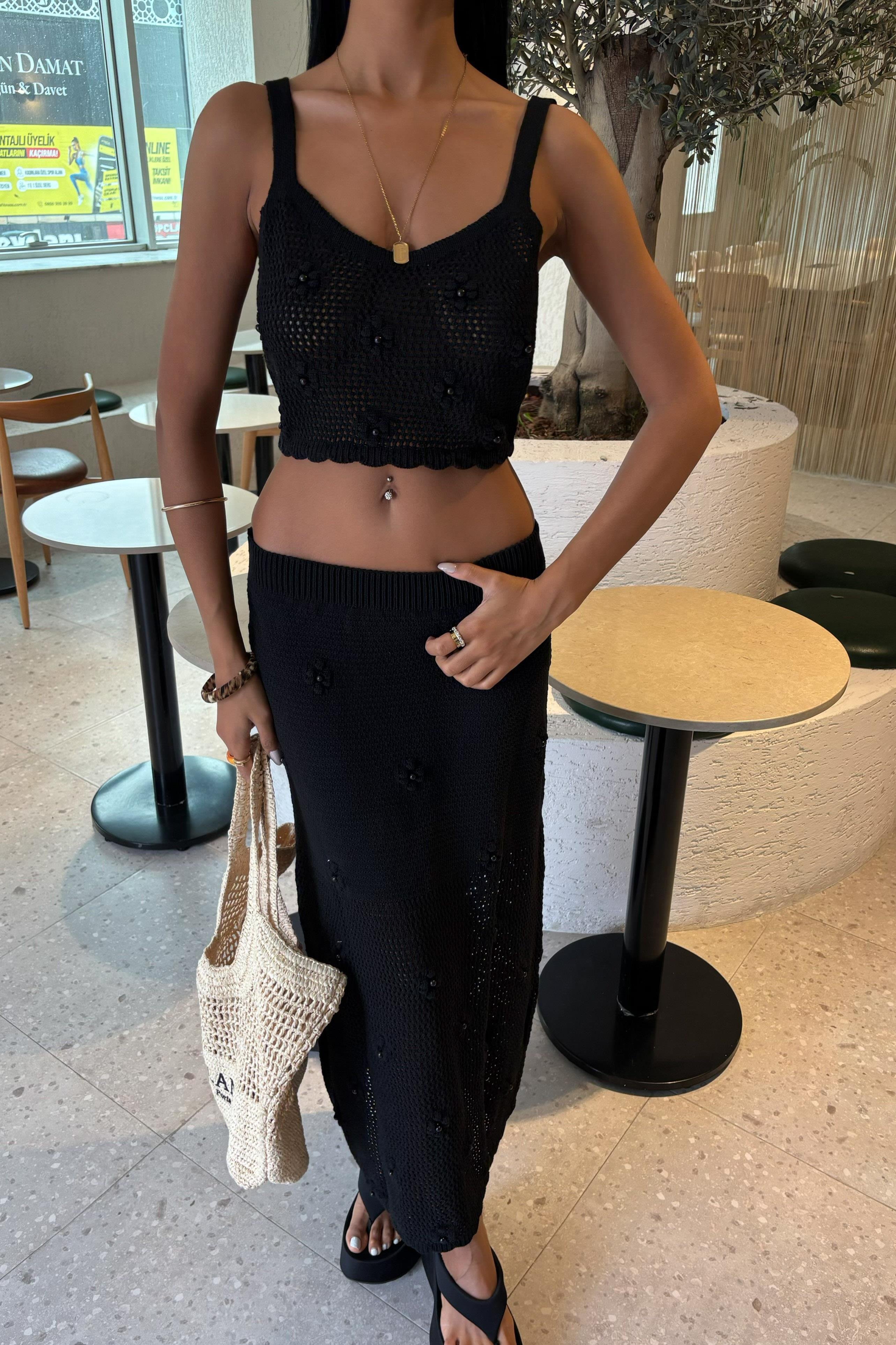 İnci ve Çiçek Detaylı Büstiyerli Triko Takım 10100 R2-C-K3