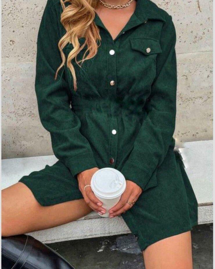 İthal Crep Kumaş Düğme Detaylı Elbise