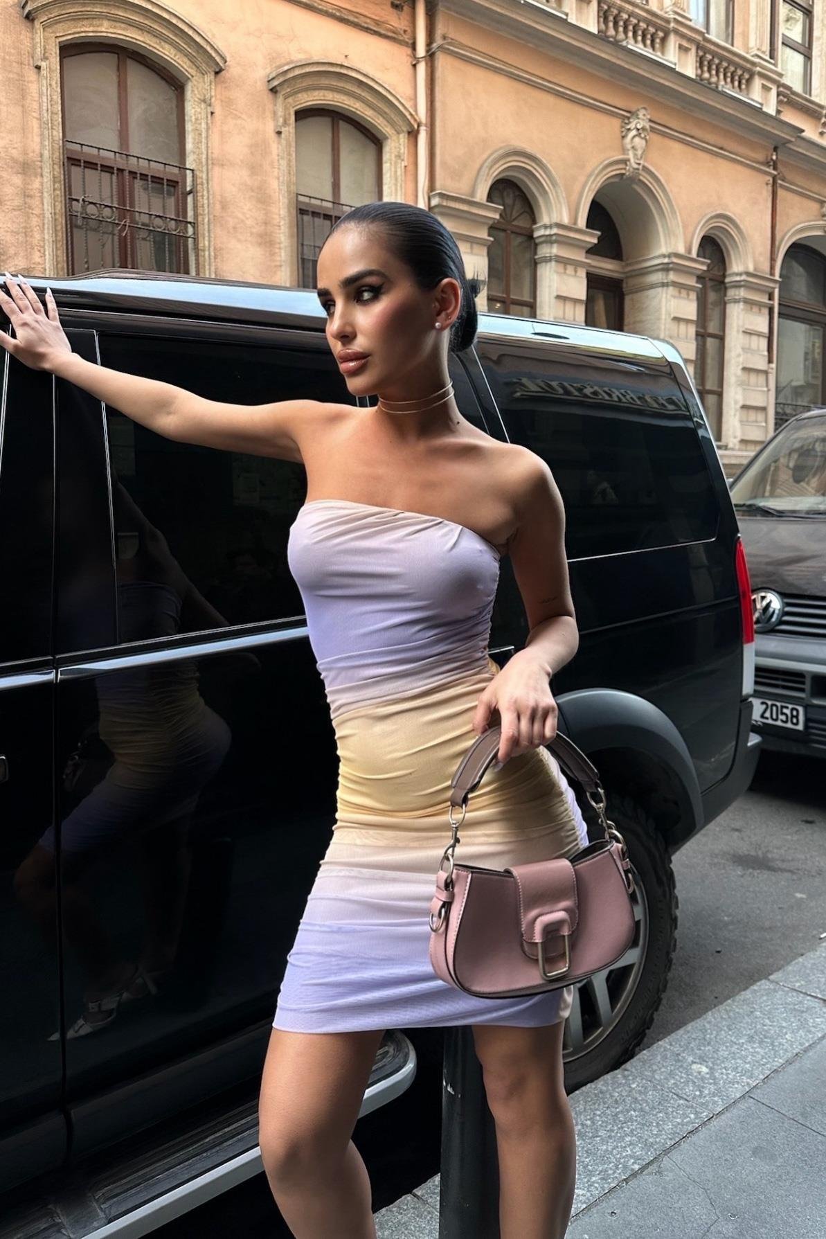 Jaipur Straplez Mini Tül Elbise 2555-08 R6-I-K3