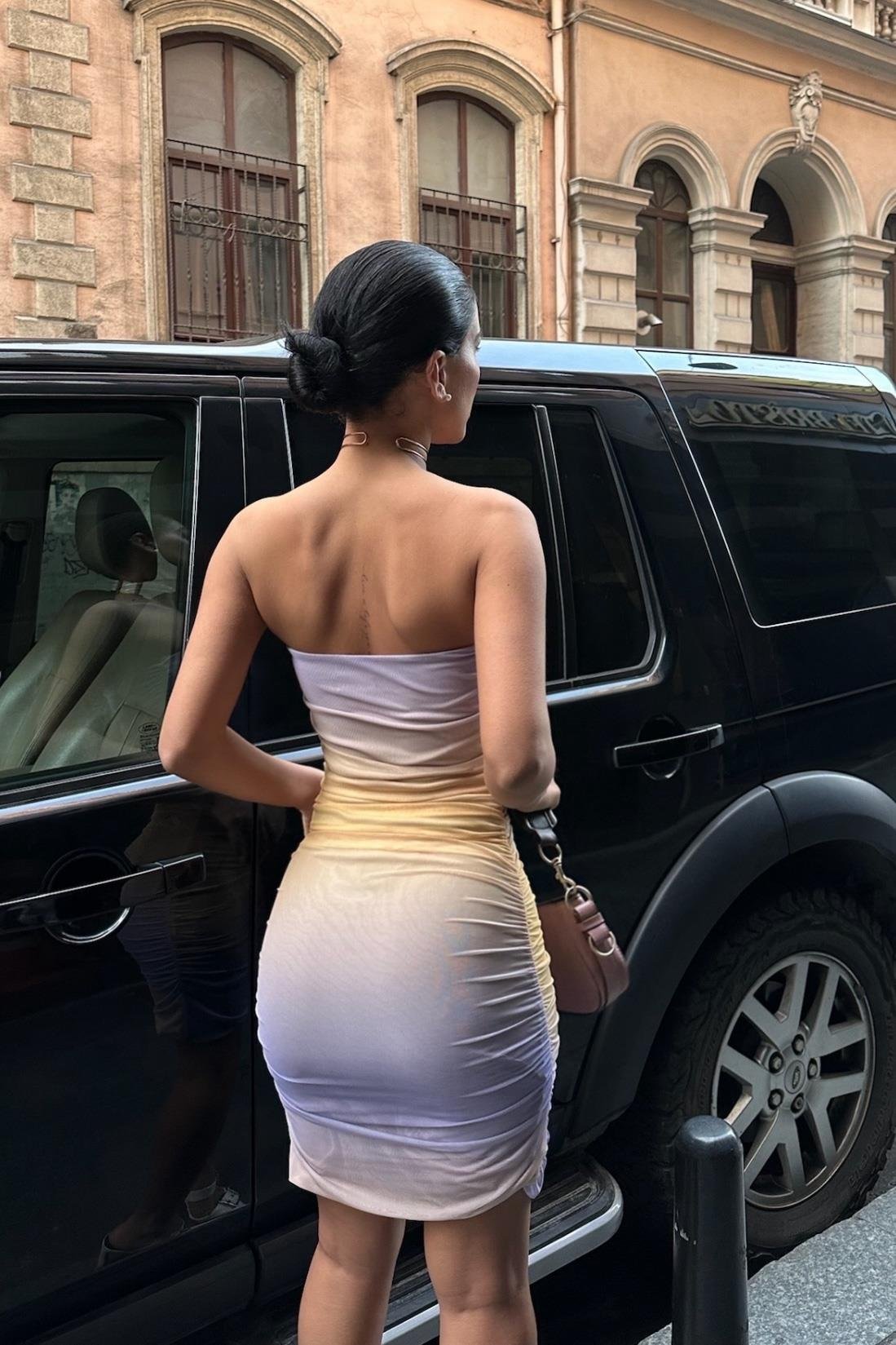 Jaipur Straplez Mini Tül Elbise 2555-08 R6-I-K3