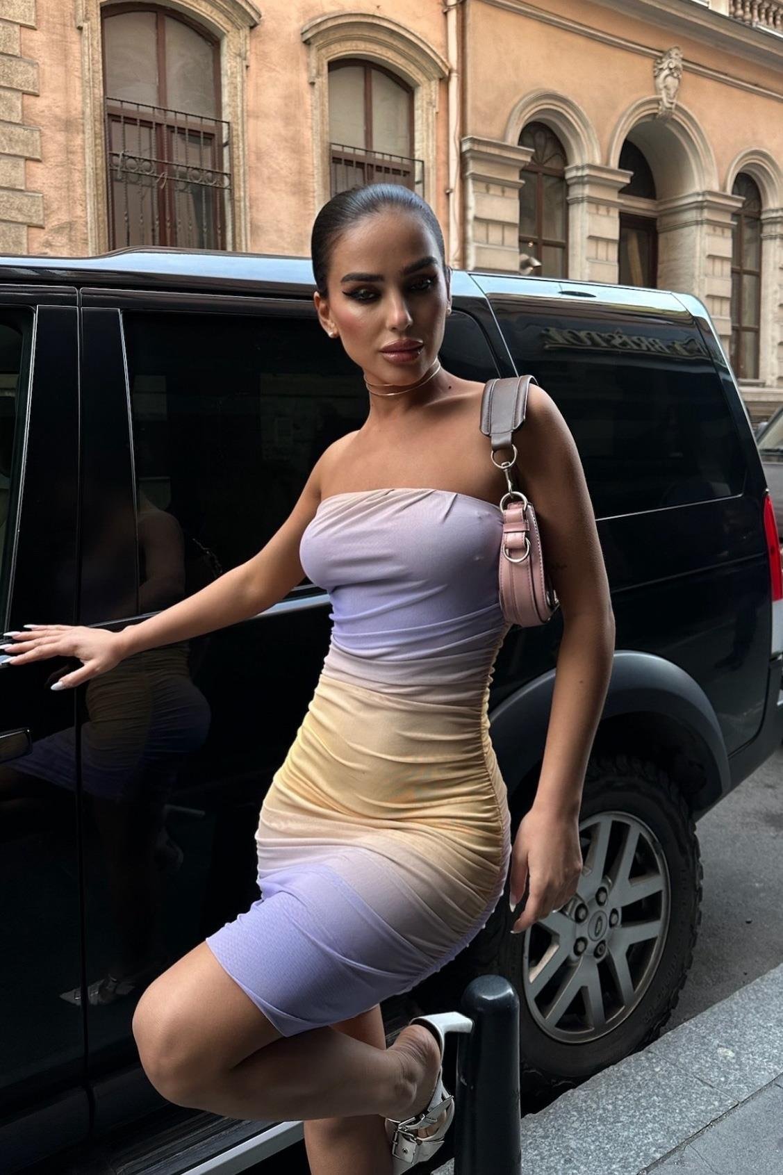 Jaipur Straplez Mini Tül Elbise 2555-08 R6-I-K3