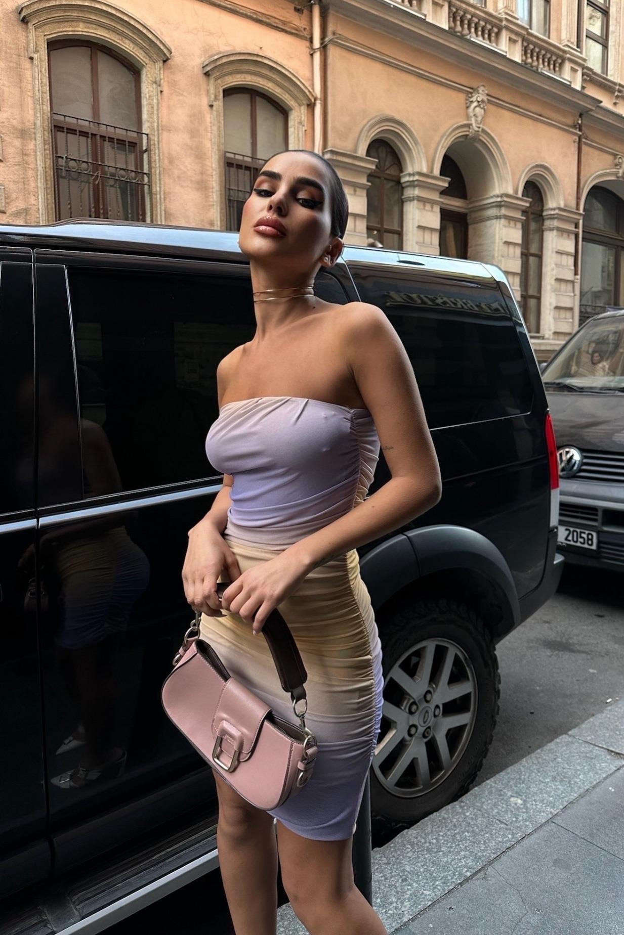 Jaipur Straplez Mini Tül Elbise 2555-08 R6-I-K3