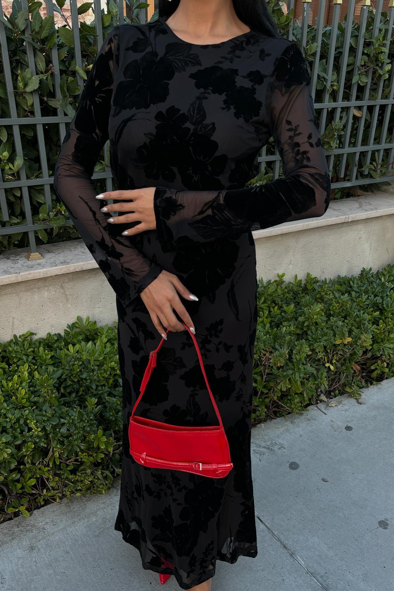 Kadife Baskılı Sırt Dekolteli Astarlı Elbise 2825 R10-C-K4