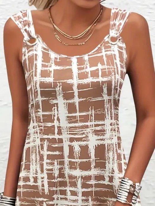 Kadın Askılı Kuş Gözü Detaylı Desenli Süprem Elbise