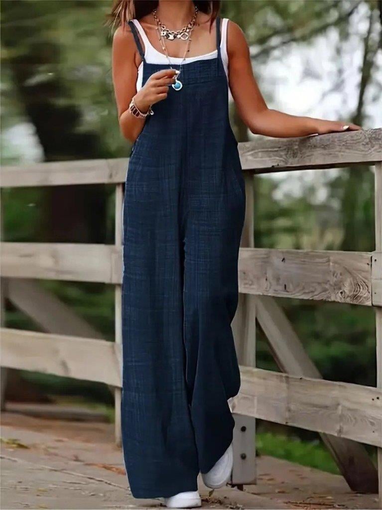 Kadın Askılı Yandan Fermuarlı Geniş Paçalı Valencia Tulum