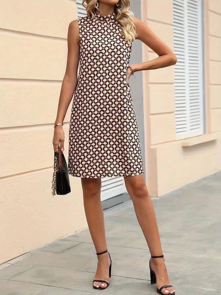 Kadın Balıkçı Yaka Kolsuz Desenli Dalgıç Elbise