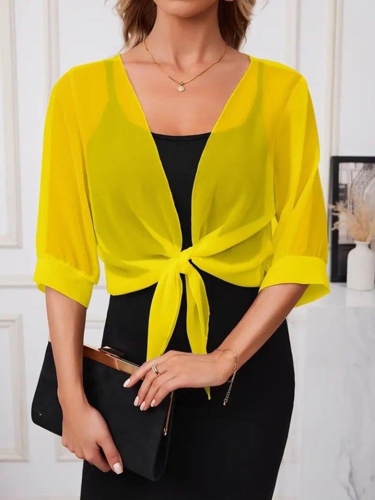 Kadın Fakir Kollu önden Bağlamalı Kısa şifon Bolero Ceket