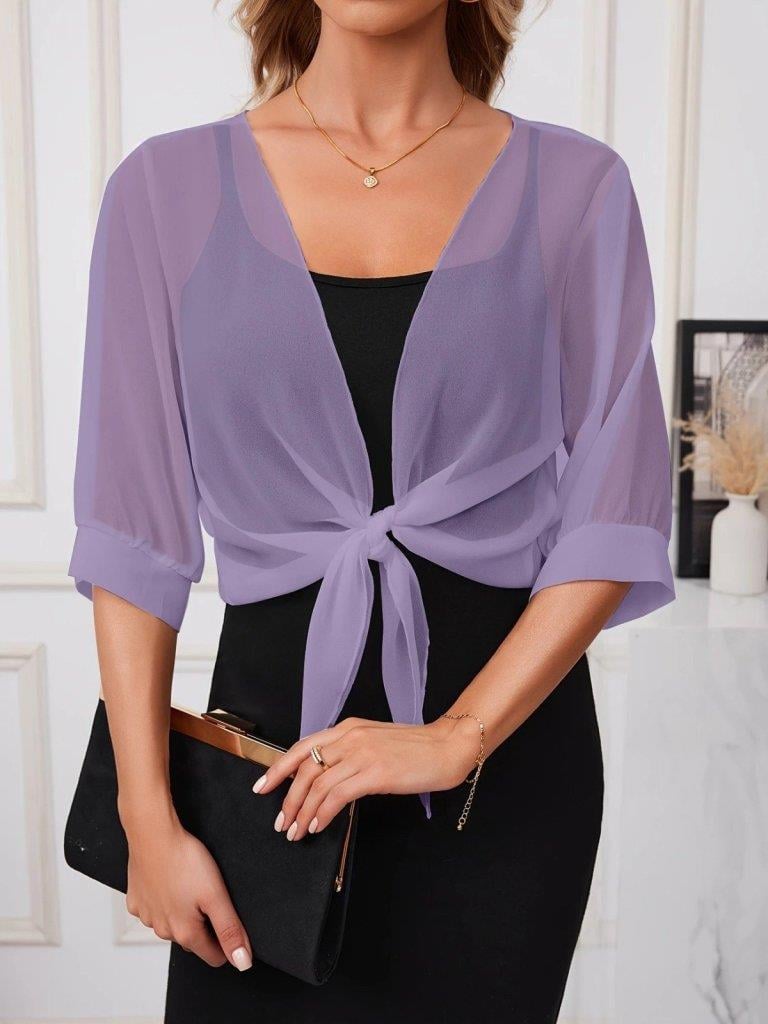 Kadın Fakir Kollu önden Bağlamalı Kısa şifon Bolero Ceket