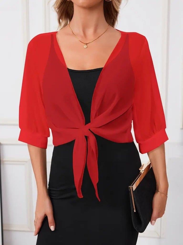 Kadın Fakir Kollu önden Bağlamalı Kısa şifon Bolero Ceket