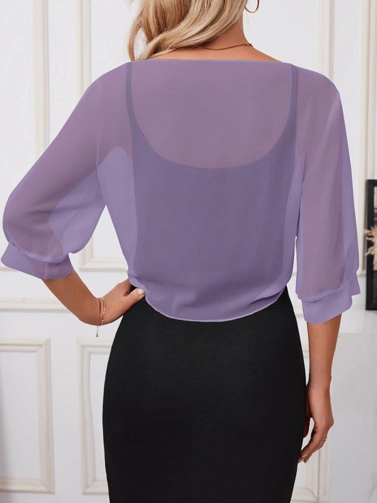 Kadın Fakir Kollu önden Bağlamalı Kısa şifon Bolero Ceket