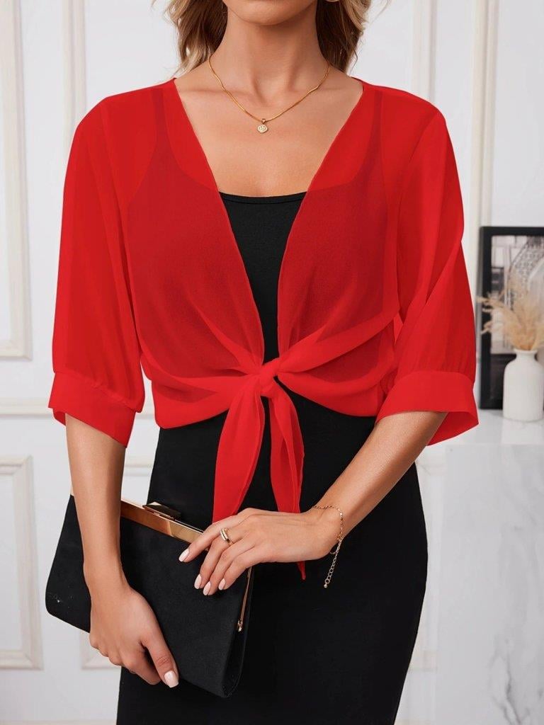 Kadın Fakir Kollu önden Bağlamalı Kısa şifon Bolero Ceket