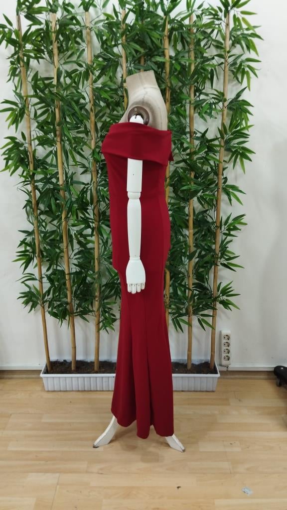 Kadın Kısa Kollu Madonna Yaka Belden Oturtmalı Uzun Ithal Krep Elbise