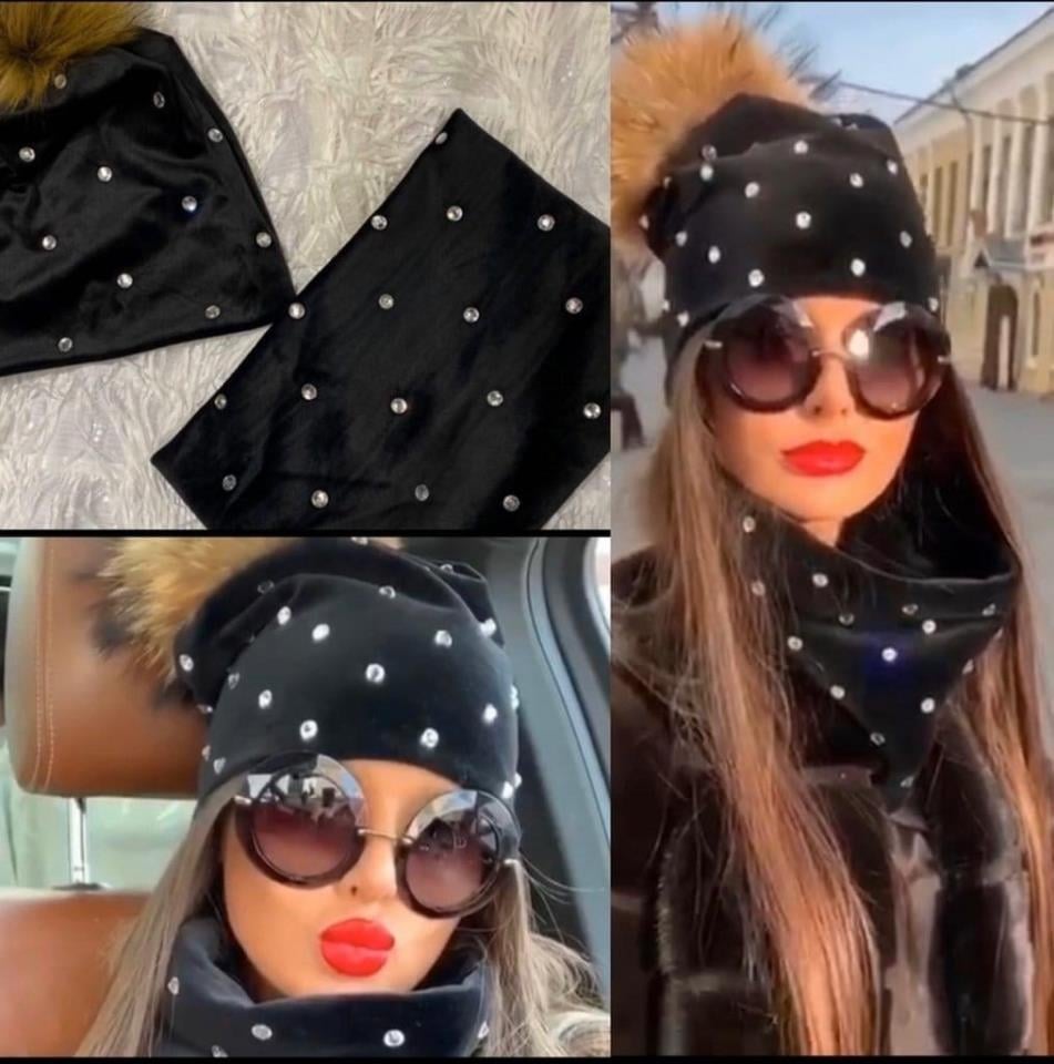 Kadın Taş Detay Boyunluk Ve Bere Takım