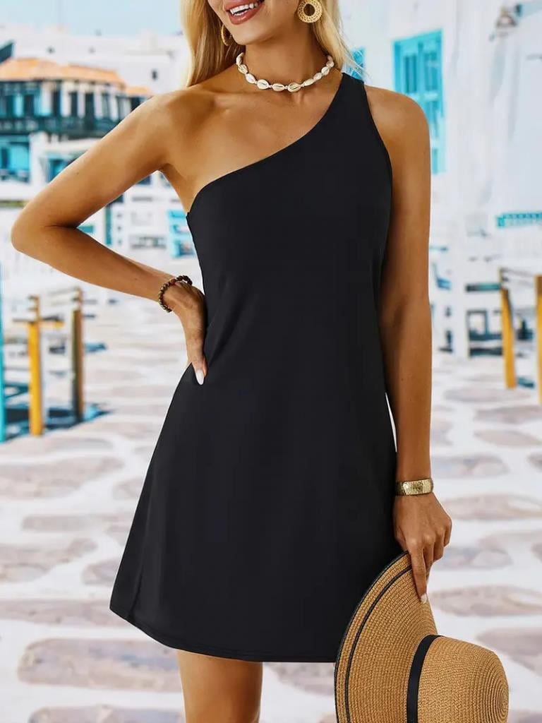 Kadın Tek Omuz Askılı Krep Mini Elbise