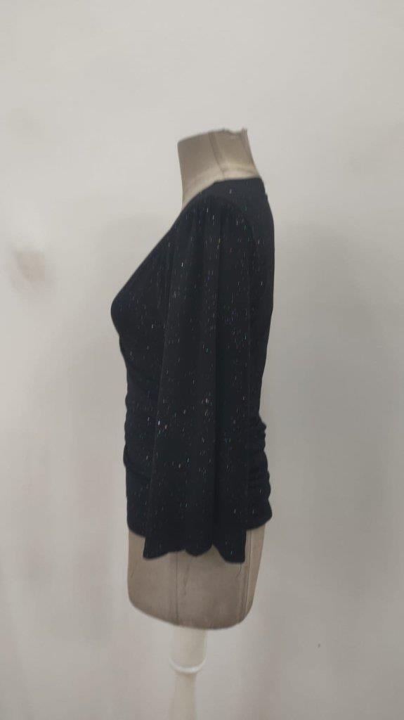 Kadın Truvakar Kollu Kruvaze Yakalı Simli Sandy Bluz