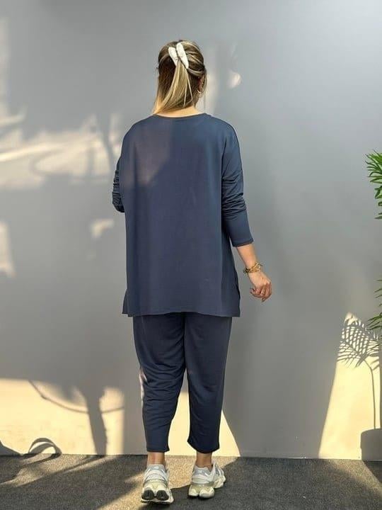 Kadın Uzun Kollu Arma Detaylı Iki Iplik Viskon Ikili Takım