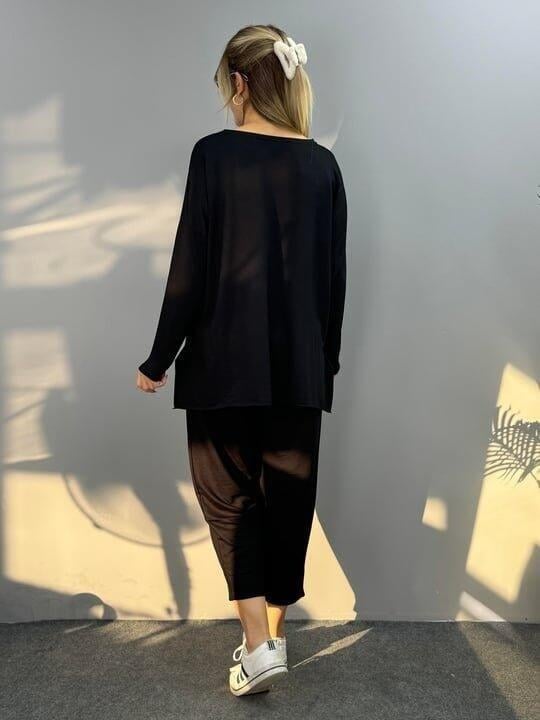 Kadın Uzun Kollu Arma Detaylı Iki Iplik Viskon Ikili Takım