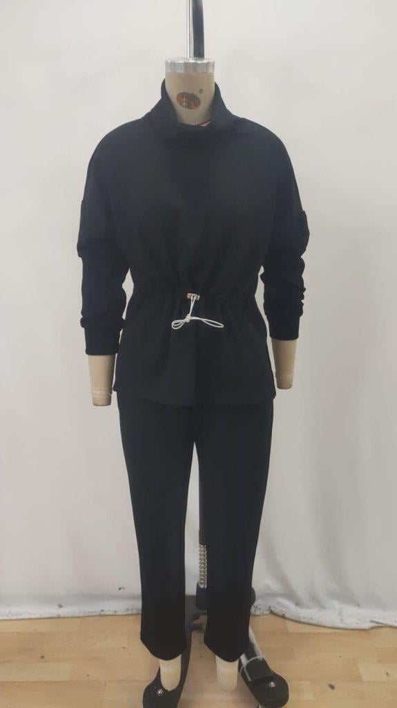 Kadın Uzun Kollu Balıkçı Yaka Belden Lastikli Modal Bluz Ve Pantolon Ikili Takım