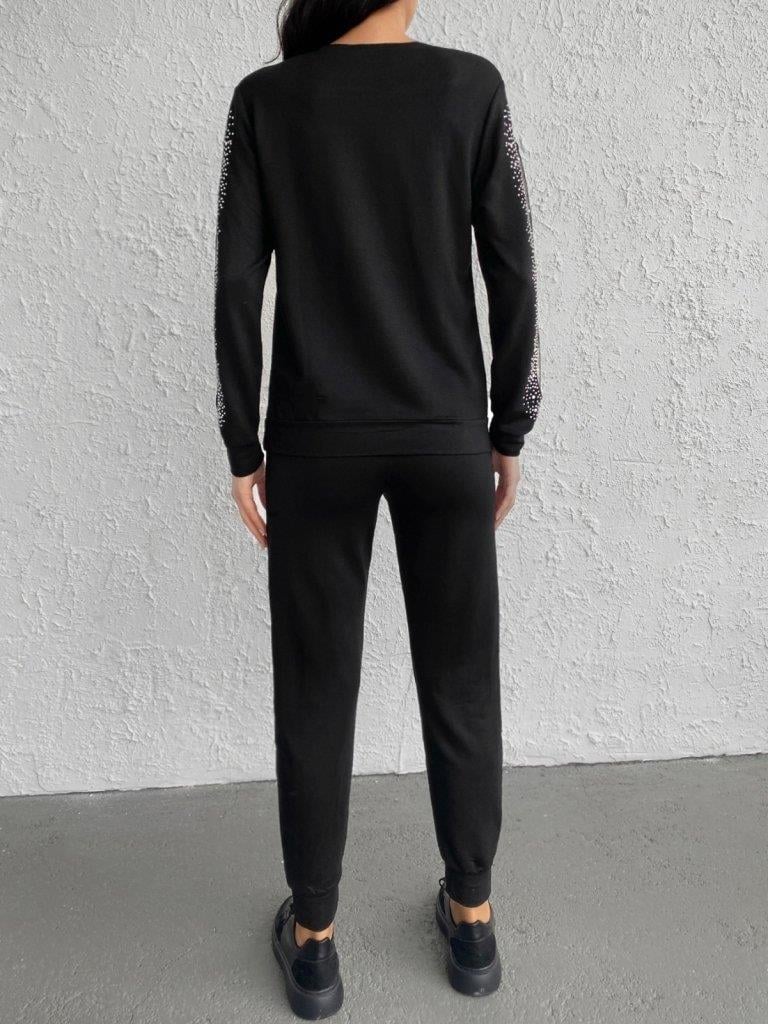 Kadın Uzun Kollu Bisiklet Yaka Kol Ve Bacak Tül Ve Inci Detay Iki Iplik Ikili Takım