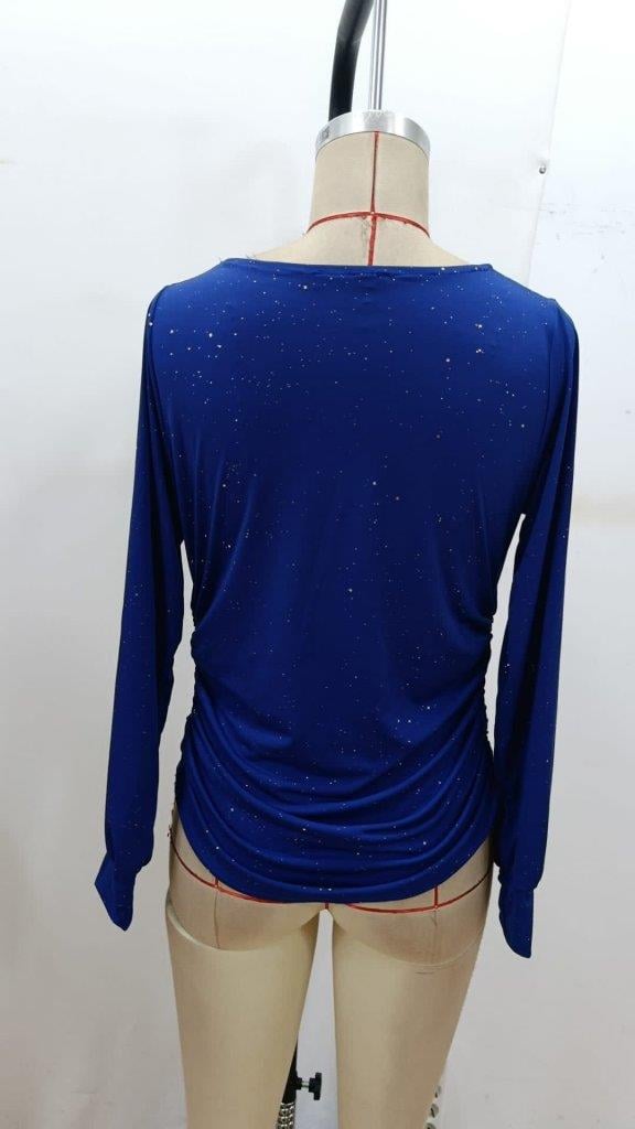 Kadın Uzun Kollu Degaje Yaka Taşlı Sandy Bluz