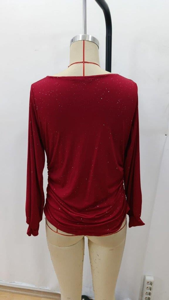 Kadın Uzun Kollu Degaje Yaka Taşlı Sandy Bluz