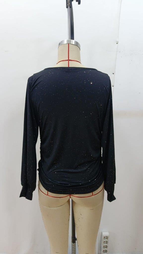 Kadın Uzun Kollu Degaje Yaka Taşlı Sandy Bluz