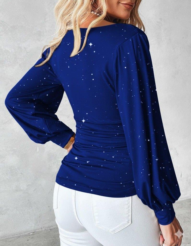 Kadın Uzun Kollu Degaje Yaka Taşlı Sandy Bluz