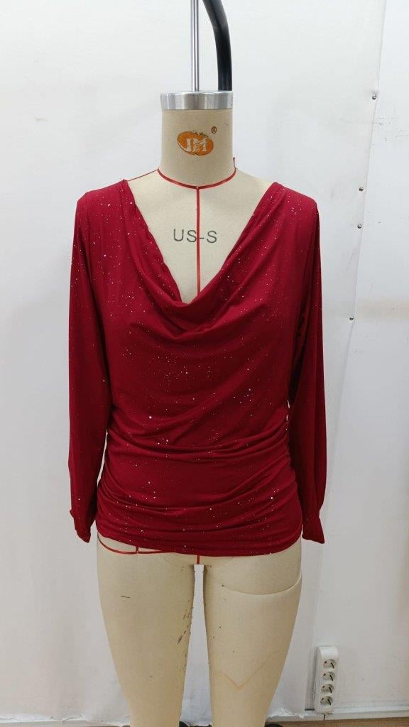 Kadın Uzun Kollu Degaje Yaka Taşlı Sandy Bluz