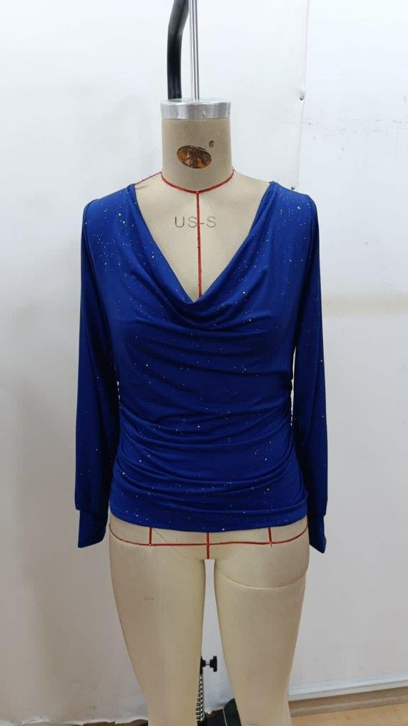 Kadın Uzun Kollu Degaje Yaka Taşlı Sandy Bluz