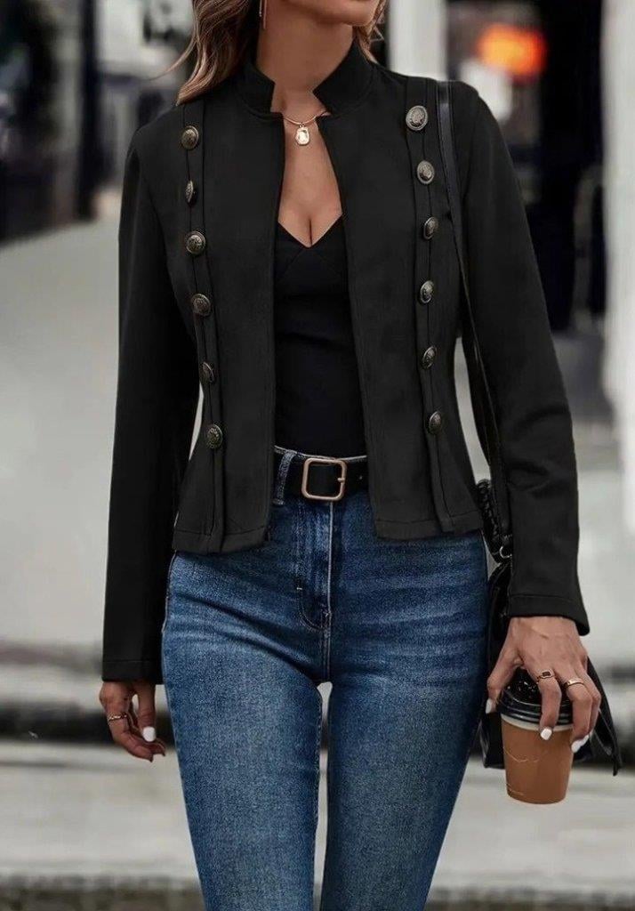 Kadın Uzun Kollu Hakim Yaka Yanlardan Düğmeli Kısa Süet Ceket