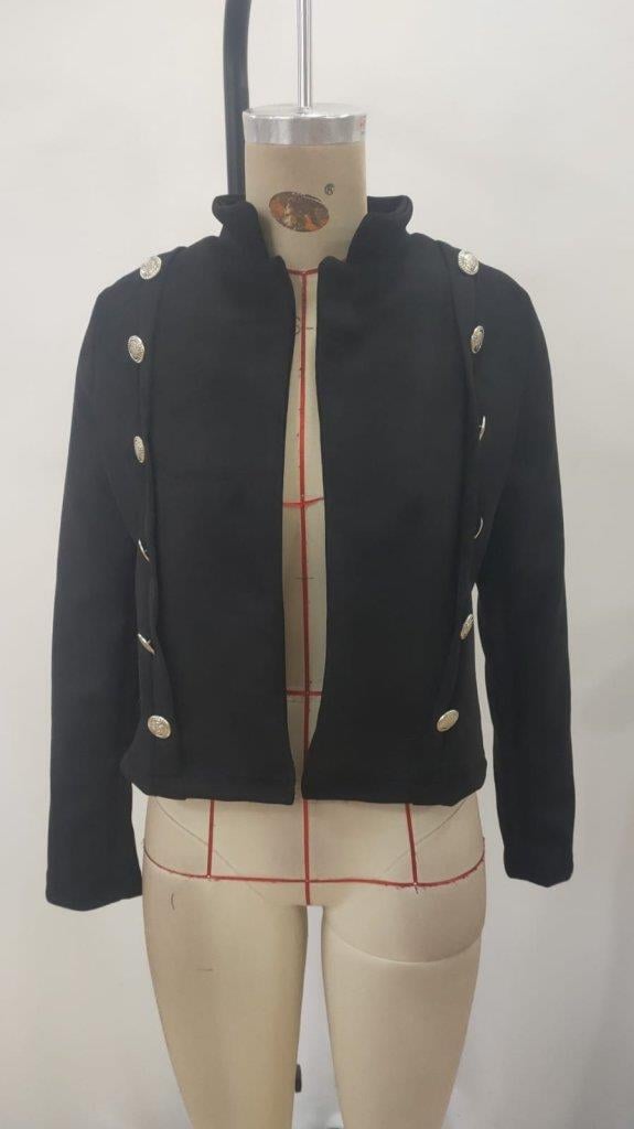 Kadın Uzun Kollu Hakim Yaka Yanlardan Düğmeli Kısa Süet Ceket