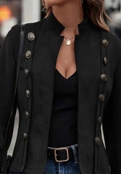 Kadın Uzun Kollu Hakim Yaka Yanlardan Düğmeli Kısa Süet Ceket