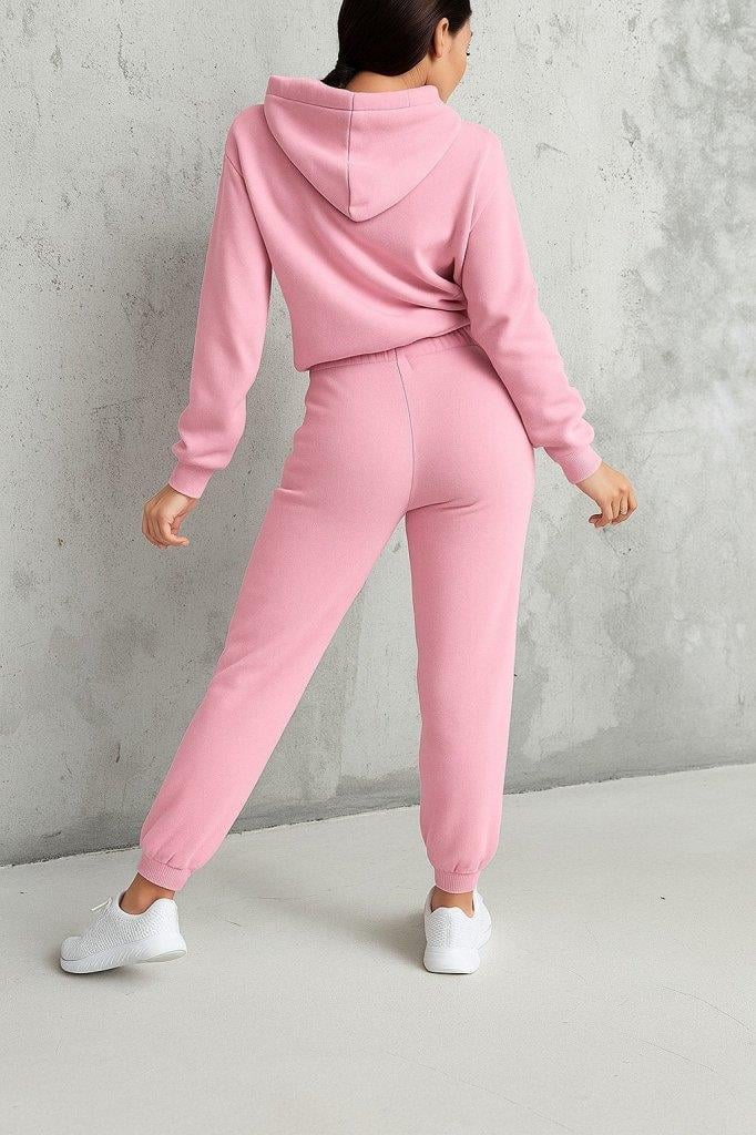 Kadın Uzun Kollu Kapşonlu Bağcıklı üç Iplik Bluz Ve Pantolon Ikili Takım